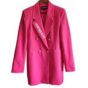 House of Rehab Blazer Large Pink Double Breasted Long